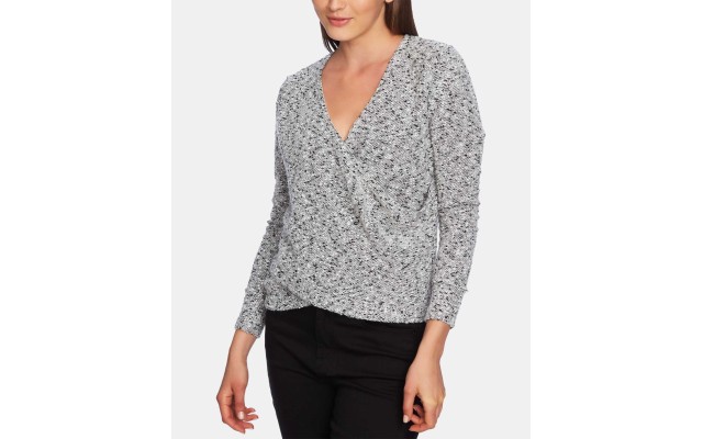  Bouclé Wrap-Front Top (Natural, XL)