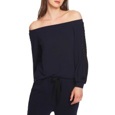 1.State Lace-Trim Off-The-Shoulder Top (Blue, M)
