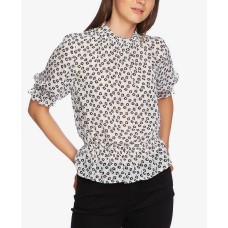 1.State Printed Mock-Neck Blouse (Natural, XS)