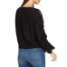  Ruffle Slit Sleeve Top (Black, S)