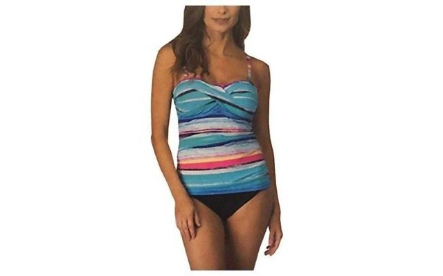  Ladies’ Swimsuit Tankini Set Tummy Toner (Blue Multi, S)