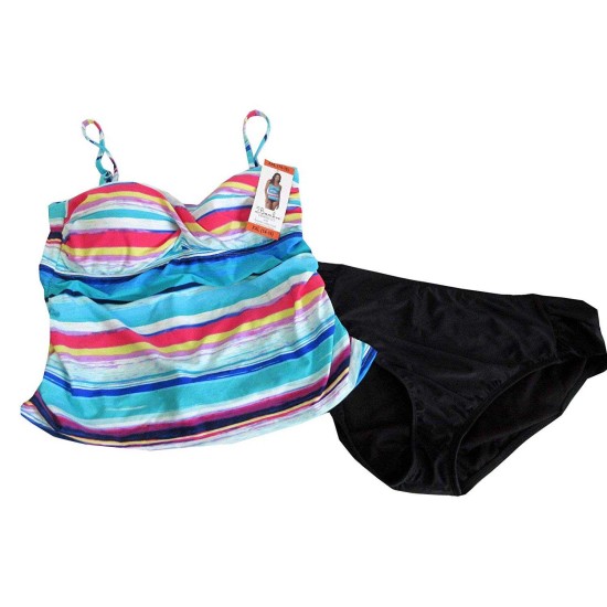  Ladies’ Swimsuit Tankini Set Tummy Toner (Blue Multi, S)