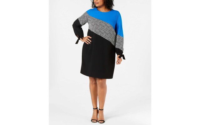   Colorblocked Shift Dress (Blue/Blk, 18W)