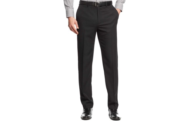  Flat-Front Slim-fit Herringbone Wrinkle-Resistant Pants (Black, 38X30)