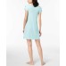  Flutter-Sleeve Geometric-Print Chemise (Aqua, XS)