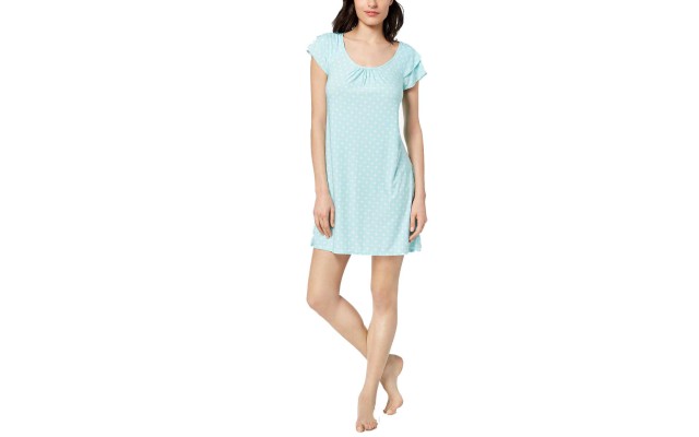 Flutter-Sleeve Geometric-Print Chemise (Aqua, XS)
