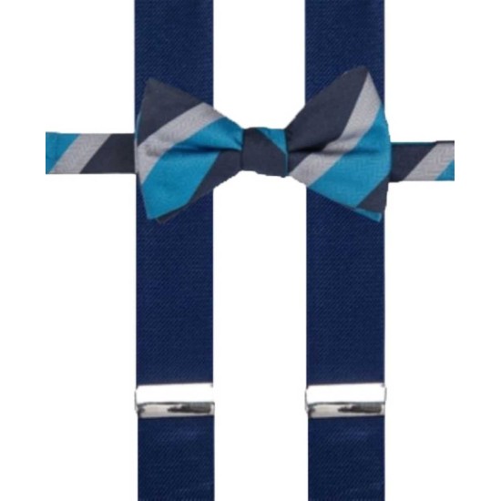  Men’s Holiday Grid Bow Tie & Suspender Set (Blue Light)