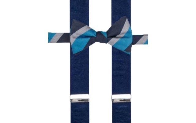  Men’s Holiday Grid Bow Tie & Suspender Set (Blue Light)