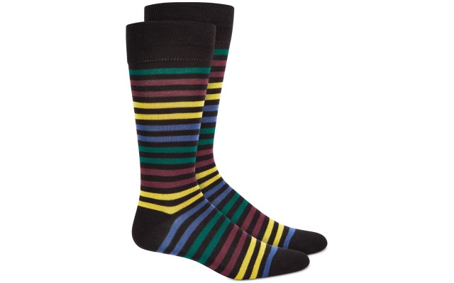  Men’s Multi Bold Striped Dress Socks, Black Yellow
