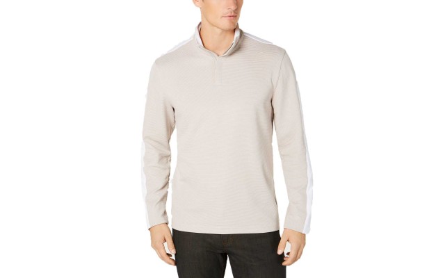  Men’s Ottoman Stripe Quarter-Zip Mock-Collar Sweater