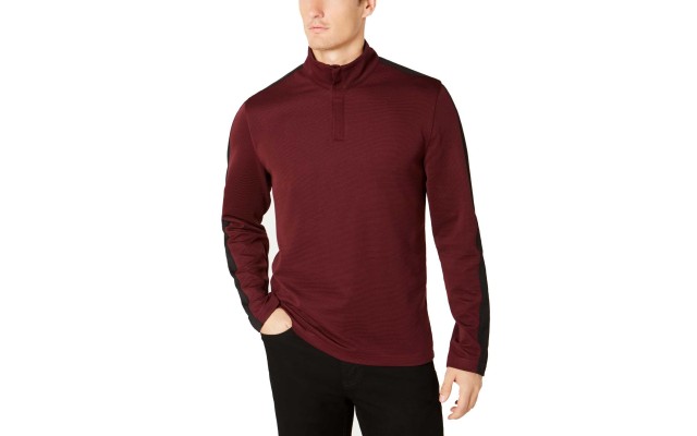  Men’s Ottoman Stripe Quarter-Zip Mock-Collar Sweater