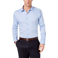 Alfani Men’s Reg/Classic Fit Performance Stretch Step Twill Textured (Blue,16-16.5/32-33)