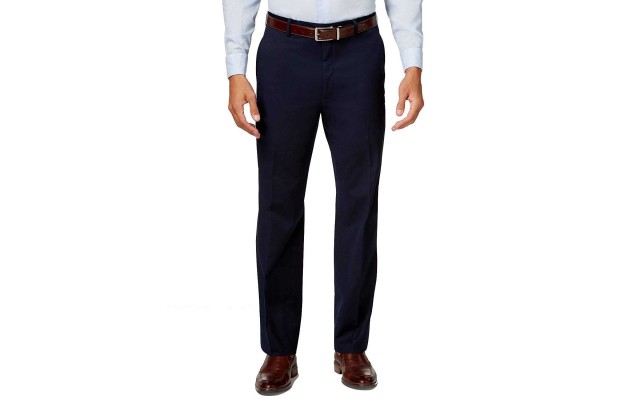  Mens Twill Flat Front Trouser Pants (Navy, 42X30)