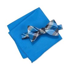Alfani Mens Walsh Neat Plaid Neck Tie Set royal Short