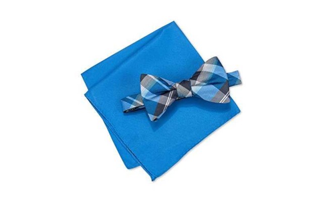Alfani Mens Walsh Neat Plaid Neck Tie Set royal Short