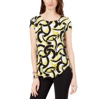 Alfani Petite Printed Round-Hem T-Shirt (Green Interlocking Swirl, PS)