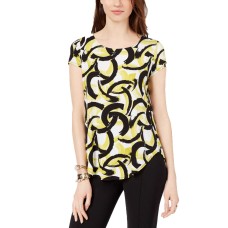 Alfani Petite Printed Round-Hem T-Shirt (Green Interlocking Swirl, PS)
