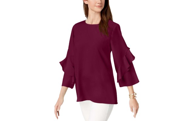  Petite Ruffled-Sleeve Zip-Back Top (Alf Berry, PM)