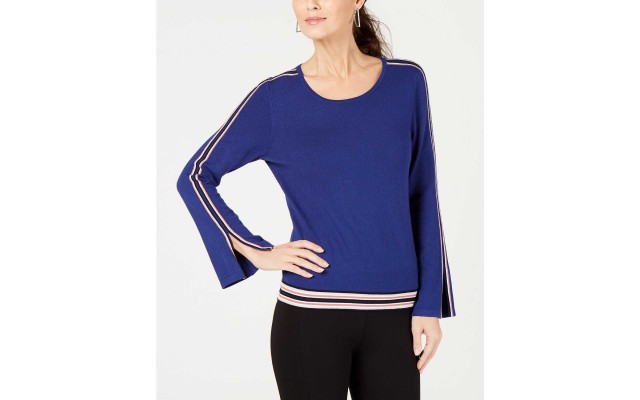  Petite Varsity-striped Sweater (Andromeda,Pet/LGE)