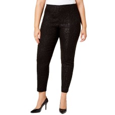 Alfani Plus Metallic-Knit Pull-On Pants (Black, 22W)