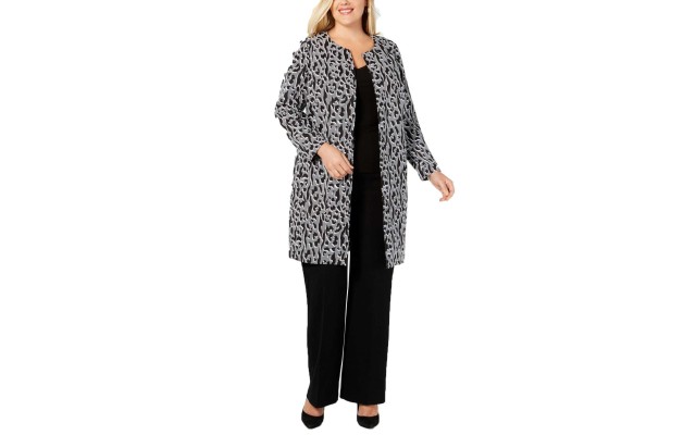  Plus Size Animal-Print Jacket (Black, 1X)