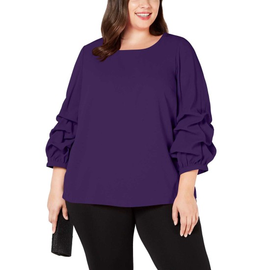  Plus Size Billow-Sleeve Blouse (Purple, 0X)