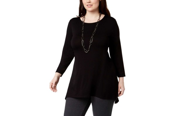  Plus Size Chiffon-Back Tunic (Black, 1X Plus)