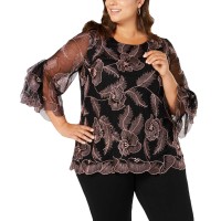 Alfani Plus Size Embroidered Statement-Sleeve Top (Pink, 1X)