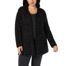 Alfani Plus Size Eyelash-Yarn Printed Cardigan Cardigan Sweaters