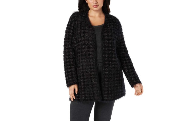  Plus Size Eyelash-Yarn Printed Cardigan Cardigan Sweaters