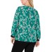  Plus Size Floral-Print V-Neck Top (Green, 1X)