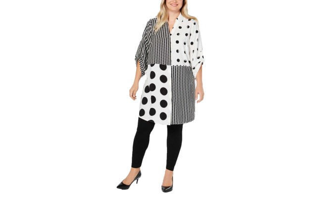  Plus Size Mixed-Print Super Tunic (White, 1X)