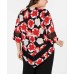  Plus Size Printed Crochet-Trim V-Bottom Blouse (Red, 3X)