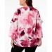  Plus Size Printed Ruffled-Sleeve Zip-Back Top (Pink, 2X)