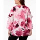  Plus Size Printed Ruffled-Sleeve Zip-Back Top (Pink, 2X)