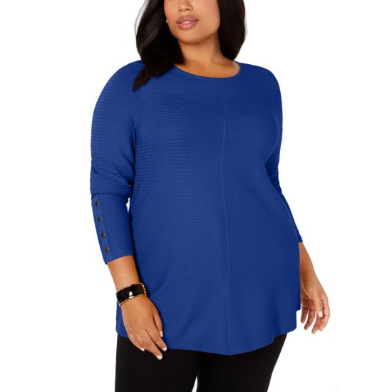  Plus Size Ribbed Snap-Detail Sweaters