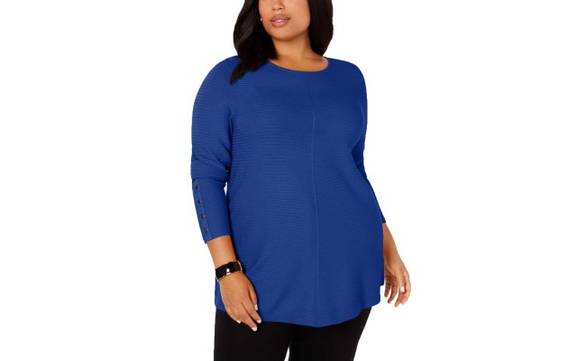  Plus Size Ribbed Snap-Detail Sweaters