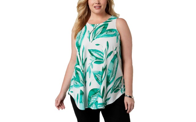  Plus Size Sleeveless Swing Tunic (Green, 1X)