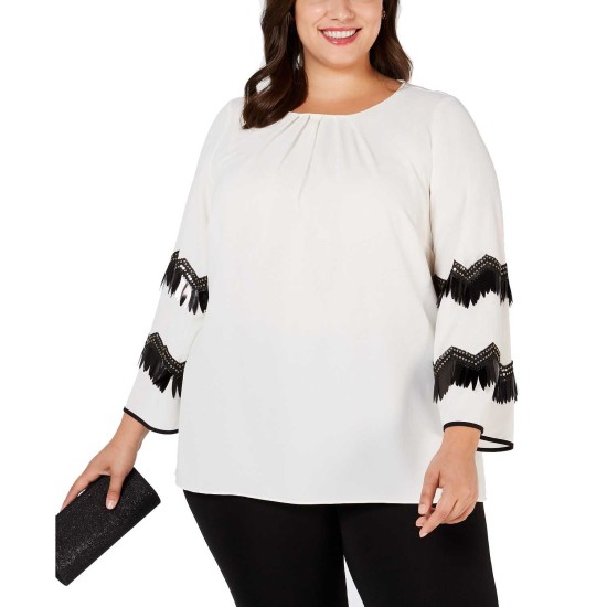  Plus Size Woman’s Embellished-Sleeve Blouse (Beige, 2X) Has defects