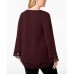  Plus Size Women’s Cutout Poet-Sleeve Blouse (Wine, 3X)
