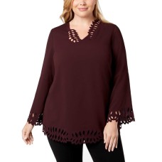 Alfani Plus Size Women’s Cutout Poet-Sleeve Blouse (Wine, 3X)