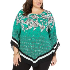 Alfani Plus Size Women’s Printed Pointed-Hem Top (Dark Green, 1X)