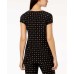  Printed Chiffon-Trim Pajama Top (Black, L)