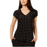 Alfani Printed Chiffon-Trim Pajama Top (Black, S)