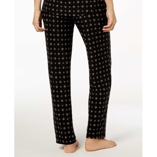  Printed Knit Pajama Pants (Black, XS)
