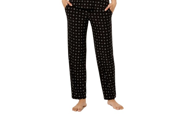  Printed Knit Pajama Pants (Black, XS)