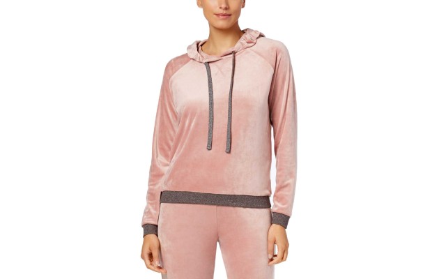  Velvet Hooded Pajama Top (Pink, 2XL)