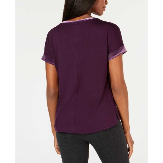  Velvet-Trim Pajama Top (Purple, S)