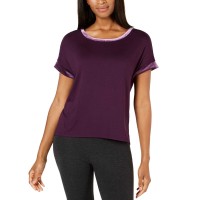 Alfani Velvet-Trim Pajama Top (Purple, S)