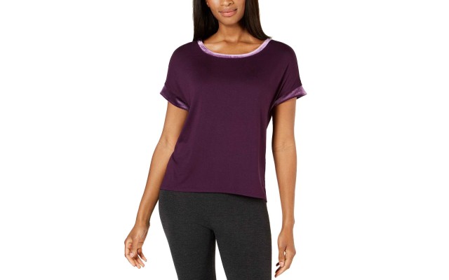  Velvet-Trim Pajama Top (Purple, S)